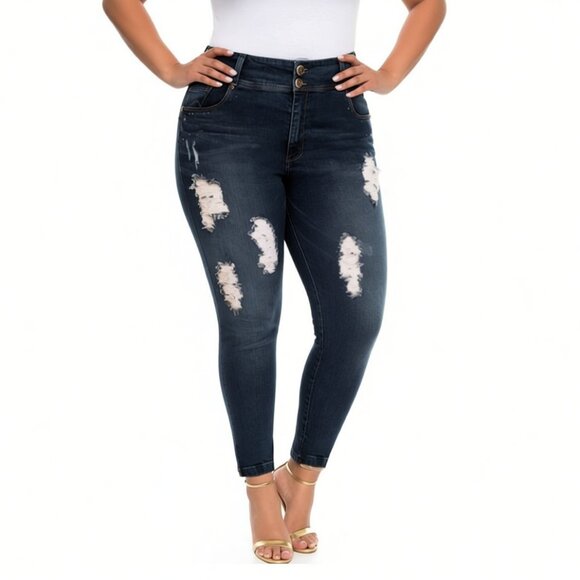 Booty enhancing Colombian jeans Curvy Size 18-19 Butt Lift 90s destroyed jeans - Picture 1 of 9